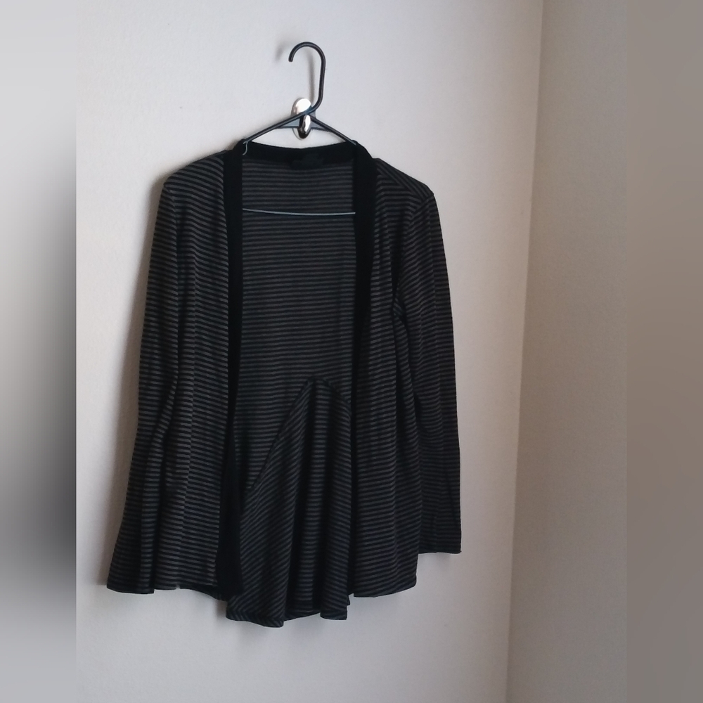 Metaphor Cardigan Women L Gray and Black Striped Casual Office Academia Preppy